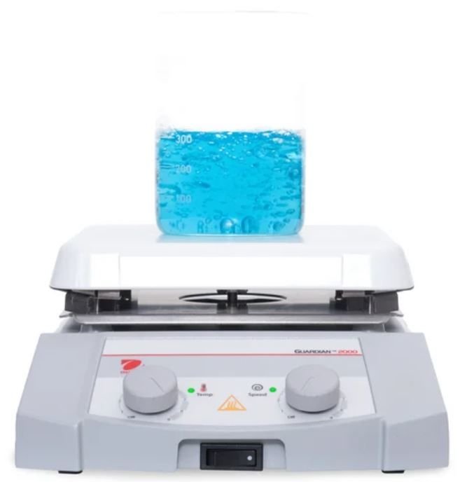 Ohaus Guardian 2000 Serisi e-G21HS07C Model Analog Isıtıcılı Manyetik Karıştırıcı, 200-1600 rpm, 70-500°C, 15L Kapasite, 178 mm x 178 mm Seramik Plate
