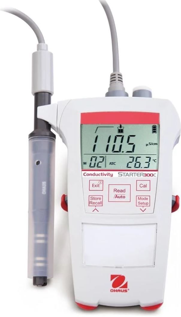 Ohaus Starter 300 ST300C-G Model Portatif İletkenlik Ölçer; 00.0 μS/cm – 199.9 mS/cm;  0 – 100°C;  0.1 mg/L – 199.9 g/L (TDS)