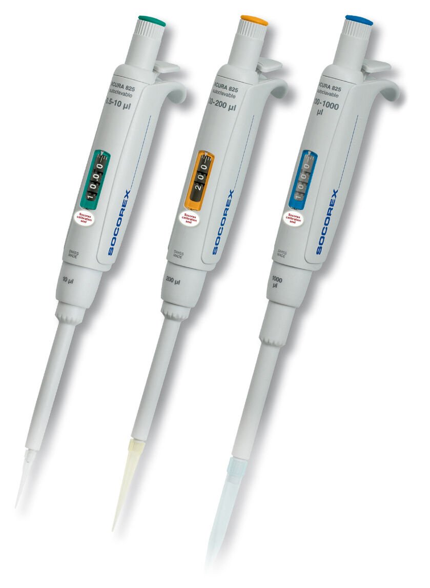 Socorex Acura Triopack 825.TRIO.C 3’ lü Ayarlı Mikro Otomatik Pipet Seti, 2 μL (0.1 - 2), 10 μL (0.5 - 10), 50 μL (5 - 50)