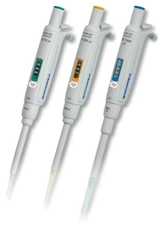 Socorex Acura Triopack 835.TRIO.Y 3’ lü Ayarlı Mikro Otomatik Pipet Seti, 1000 μL (100 - 1000), 5 mL (0.5 - 5), 10 mL (1 - 10)