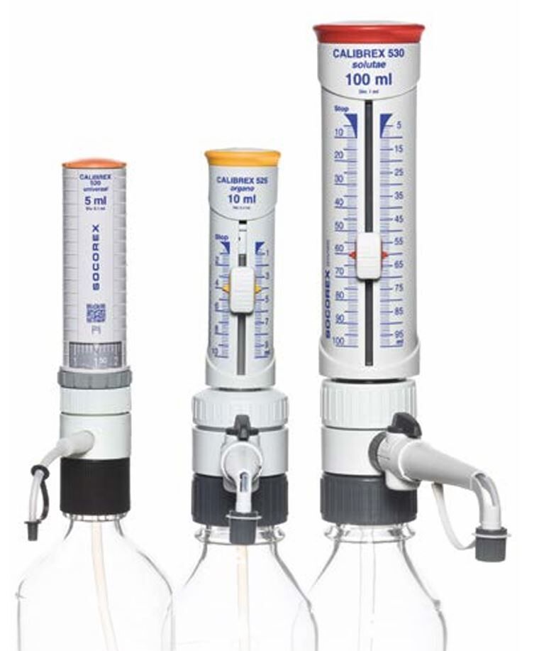 Socorex Calibrex Universal 520 Model Şişe Üstü Dispenser, 3 Adaptörlü, 0.25 - 2 mL