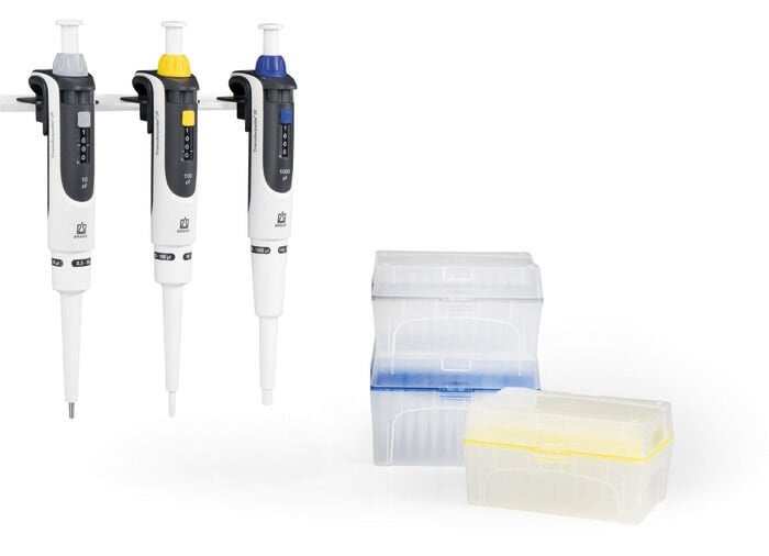 Brand Transferpette® S 705890 Starter-kit Micro Model Tek Kanallı Ayarlanabilir Mikropipet Seti, 3 pipet: D-2,5 (0,1-2,5µl), D-10 (0,5-10µl), D-100 (10-100µl)