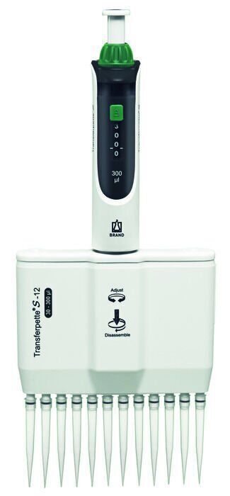 Brand Transferpette S-12 M12-200 Model 12 Kanallı Ayarlanabilir Mikropipet, 20 - 200 µl (705930)