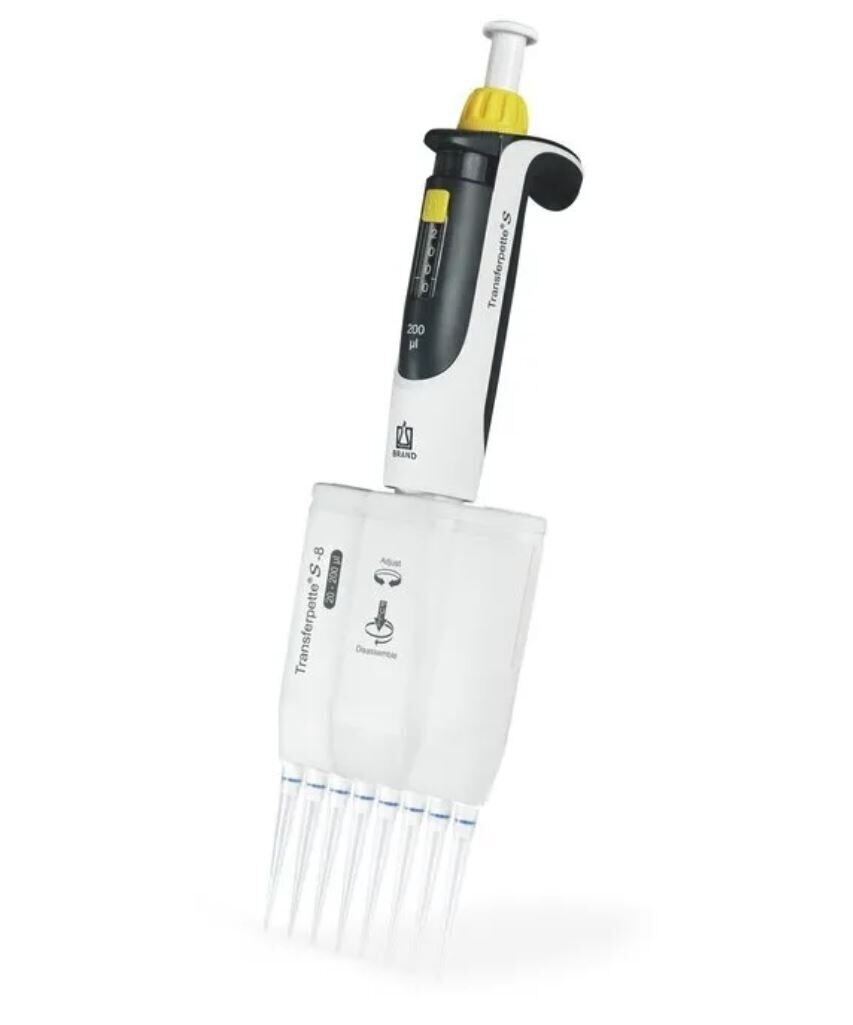 Brand Transferpette S-8 M8-100 Model 8 Kanallı Ayarlanabilir Mikropipet, 10 - 100 µl (705908)