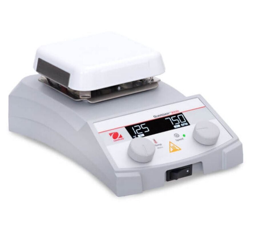 Ohaus Guardian 3000 Serisi e-G31HS04C Model Dijital Isıtıcılı Manyetik Karıştırıcı, 80-1600 rpm, Ortam+5-500°C, 15L Kapasite, 108 × 108 mm Seramik Plate