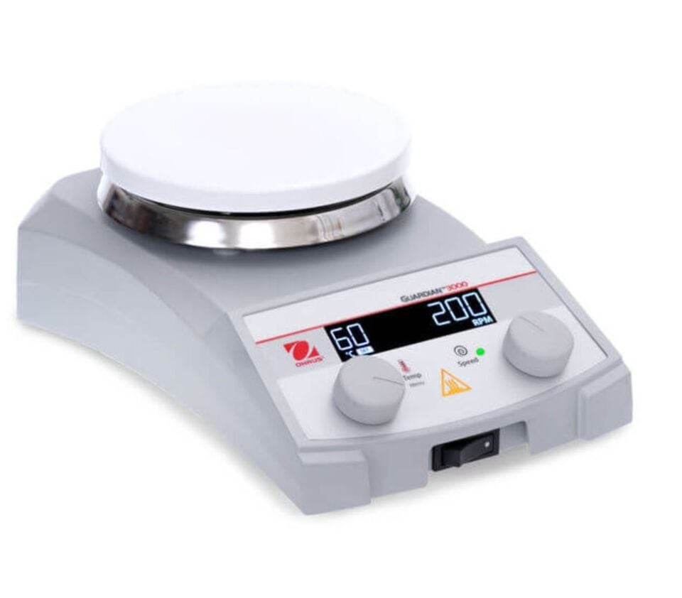 Ohaus Guardian 3000 Serisi e- G31HSRDS Model Dijital Isıtıcılı Manyetik Karıştırıcı, 80-1600 rpm, Ortam+5-380°C, 15L Kapasite, Ø 135 mm Seramik Kaplamalı Paslanmaz Çelik Plate