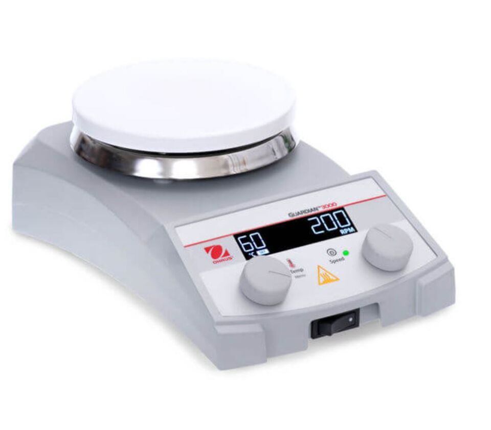 Ohaus Guardian 3000 Serisi e- G31HSRDS Model Dijital Isıtıcılı Manyetik Karıştırıcı, 80-1600 rpm, Ortam+5-380°C, 15L Kapasite, Ø 135 mm Seramik Kaplamalı Paslanmaz Çelik Plate