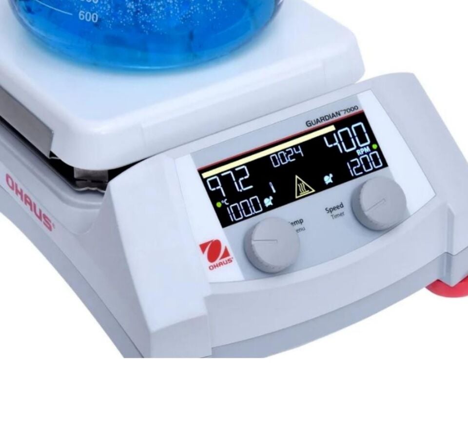 Ohaus Guardian 7000 Serisi e-G71HS10C Model Dijital Isıtıcılı Manyetik Karıştırıcı, 60-1600 rpm, Ortam+5-500°C, 18L Kapasite, 254 x 254 mm Seramik Plate