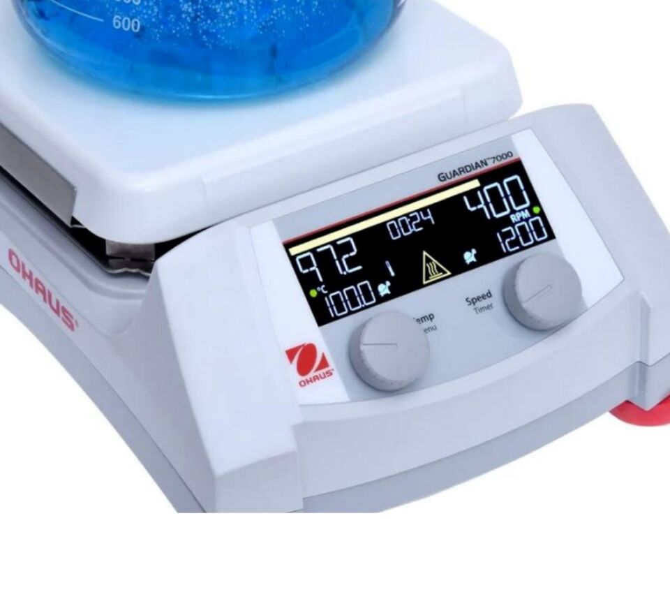 Ohaus Guardian 7000 Serisi e-G71HS10C Model Dijital Isıtıcılı Manyetik Karıştırıcı, 60-1600 rpm, Ortam+5-500°C, 18L Kapasite, 254 x 254 mm Seramik Plate
