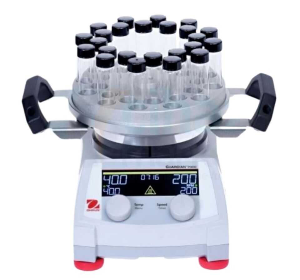 Ohaus Guardian 7000 Serisi e-G71HSRDM Model Dijital Isıtıcılı Manyetik Karıştırıcı, 60-1600 rpm, Ortam+5-380°C, 20L Kapasite, 135 mm Çapında Alüminyum Plate