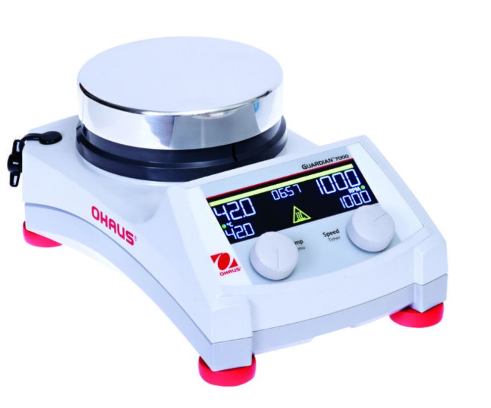 Ohaus Guardian 7000 Serisi e-G71HSRDM Model Dijital Isıtıcılı Manyetik Karıştırıcı, 60-1600 rpm, Ortam+5-380°C, 20L Kapasite, 135 mm Çapında Alüminyum Plate