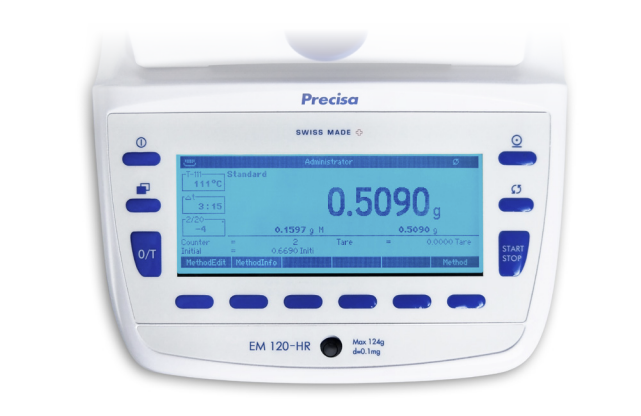 Precisa 365 Serisi EM 120-HR Model Nem Tayin Cihazı, 124 g Kapasite, 50 - 230°C Sıcaklık Aralığı