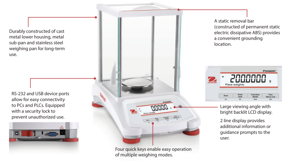 Ohaus PX623 Model Hassas Terazi | 620 g Kapasiteli, 0,001 g Hassasiyetli, Dahili Kalibrasyonlu Laboratuvar Terazisi